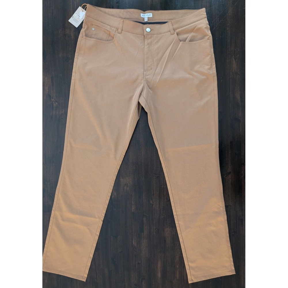 👑 NWT Peter Millar Golf Pants Khaki New eb66 100% Polyester 38/32 Back Logo